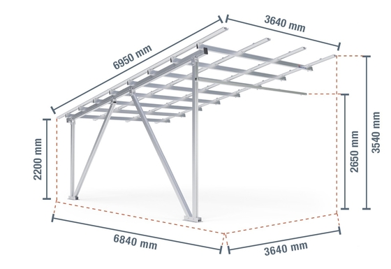 Kit de Montagem de Carport Solar de Alumínio para Carga de Vento 60m/s Sistema de Conector Solar Canopy