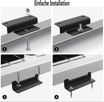Instalação de painéis solares para telhados de metal / estanho 4pcs Black Z Brackets para instalação de painéis